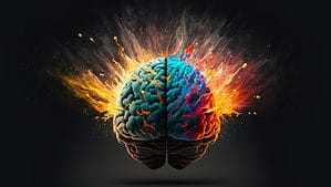 a brain bursting out in particles of creativity, generative ai